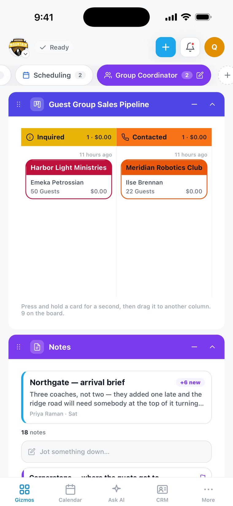 The One App on a phone — Group Coordinator