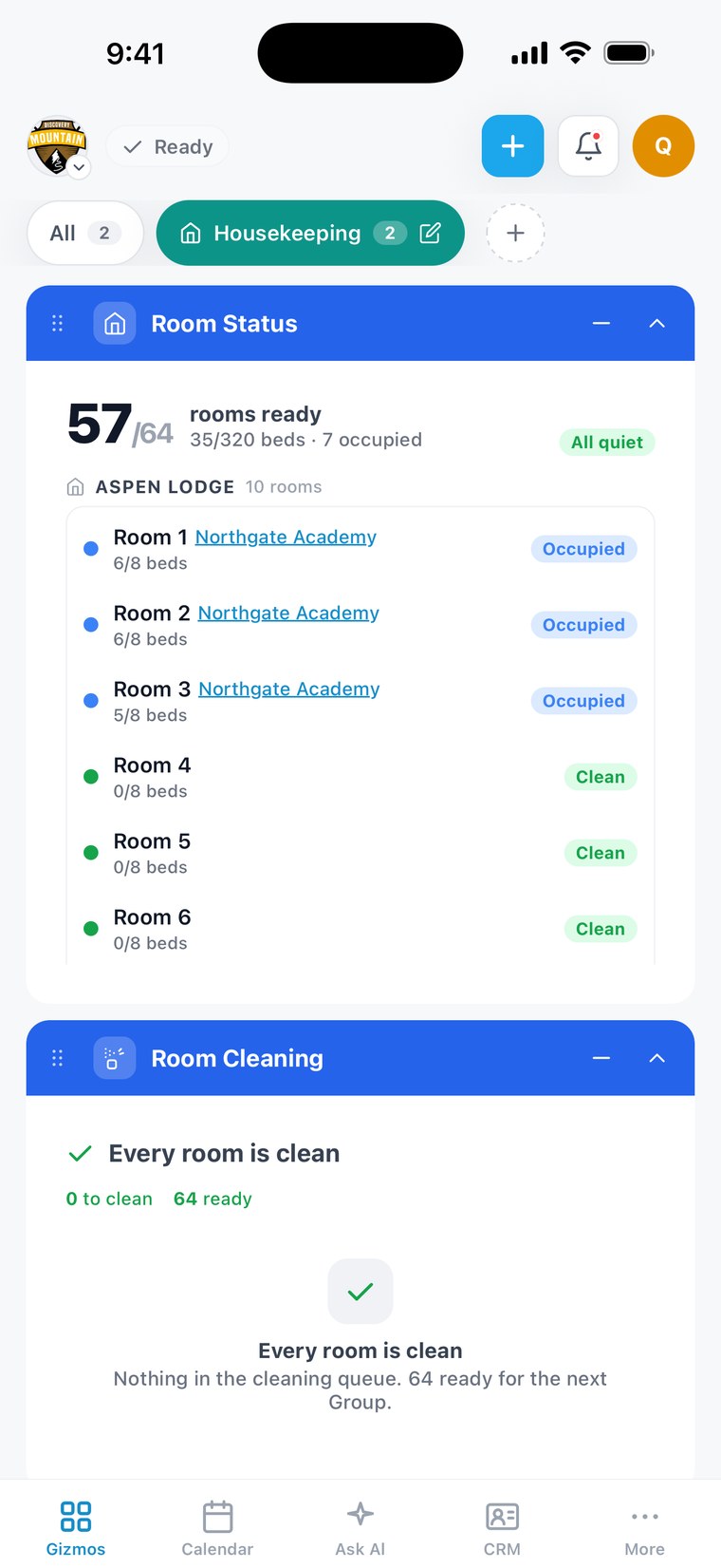 The One App on a phone — Housekeeping