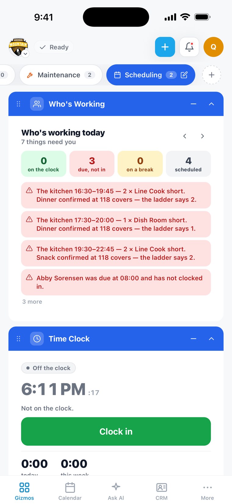 The One App on a phone — Scheduling